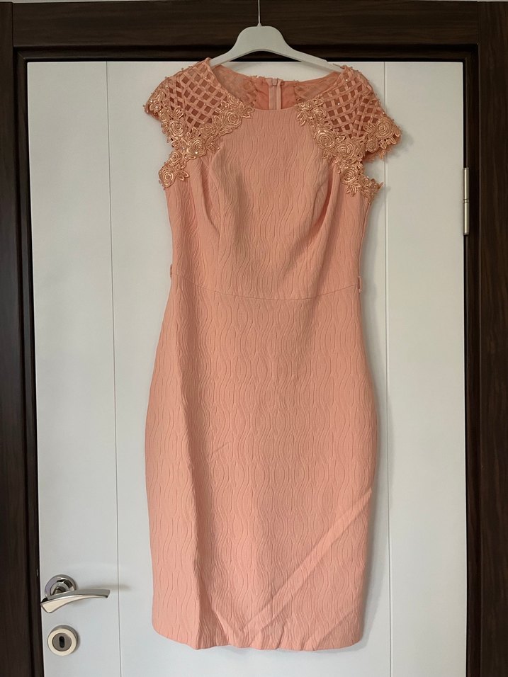 Bej Midi Dantel Detaylı Kolsuz Abiye Elbise - Görsel 2