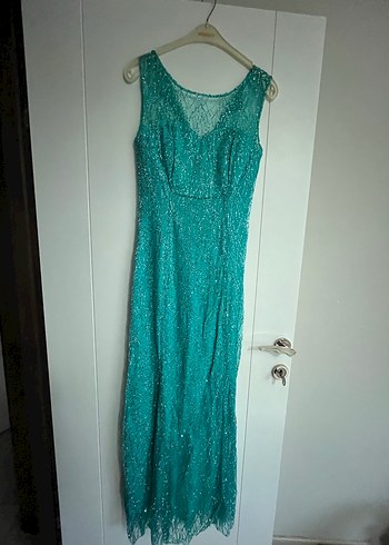 Turkuaz Drapeli Uzun Abiye Elbise - Görsel 2