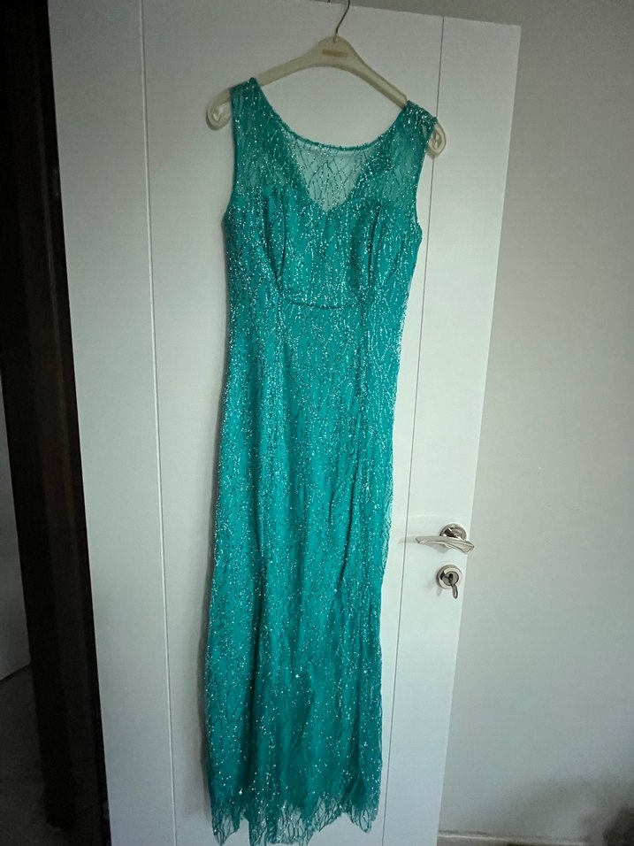 Turkuaz Drapeli Uzun Abiye Elbise - Görsel 2