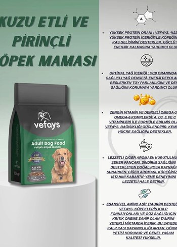 Vefays Kuzu Etli Yetişkin Köpek Maması 15 kg - Görsel 3