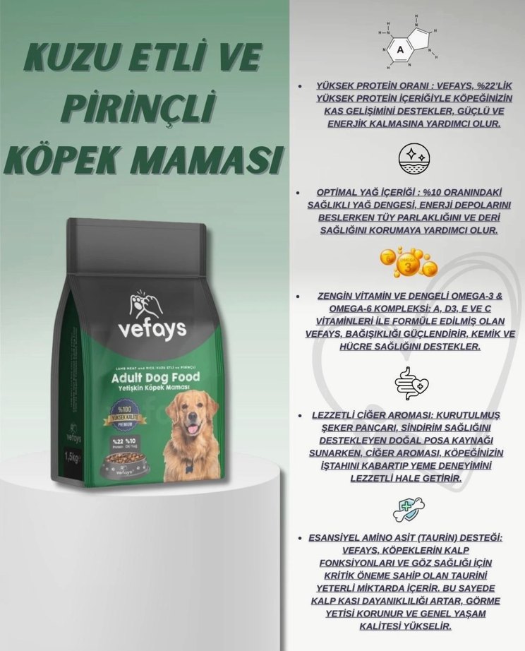 Vefays Kuzu Etli Yetişkin Köpek Maması 15 kg - Görsel 3