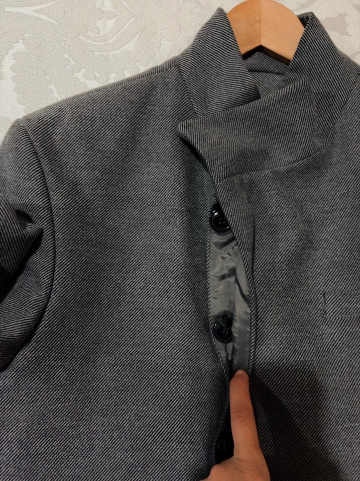 Erkek Gri Uzun  Düğmeli Kaban - Görsel 3