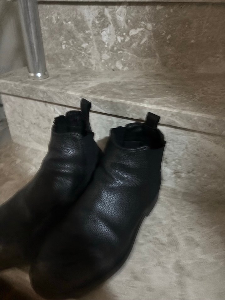 Siyah Deri Kadın Bot, Tokalı, Kalın Topuklu - Görsel 2