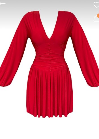 Kırmızı Drapeli Mini Elbise - Görsel 2