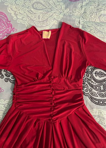 Kırmızı Drapeli Mini Elbise - Görsel 5