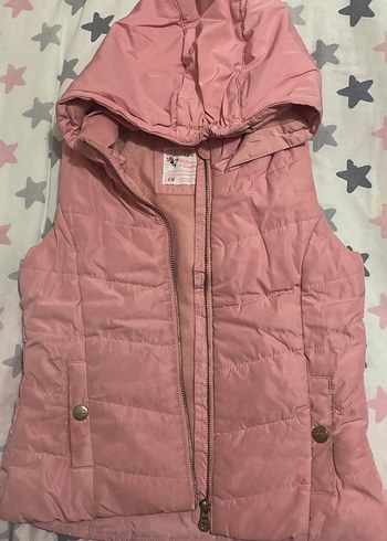 Kız Çocuk Pembe Kapüşonlu Fermuarlı Yelek - Görsel 2