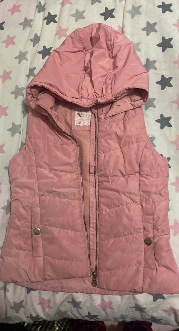 Kız Çocuk Pembe Kapüşonlu Fermuarlı Yelek - Görsel 2