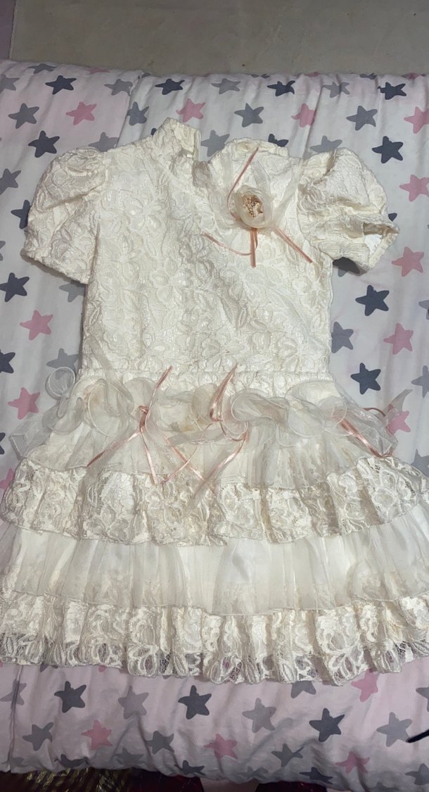 Kız Çocuk Dantel İşlemeli Beyaz Elbise - Görsel 2