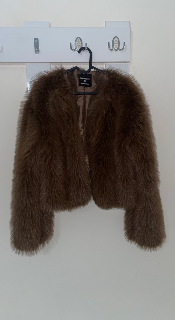 Kahverengi Kadın Kürk Detaylı Mont - Görsel 3