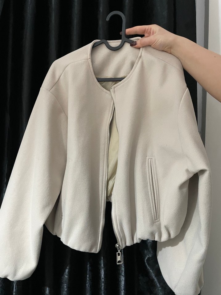 Kadın Bej Fermuarlı Salaş Sweatshirt - Görsel 3