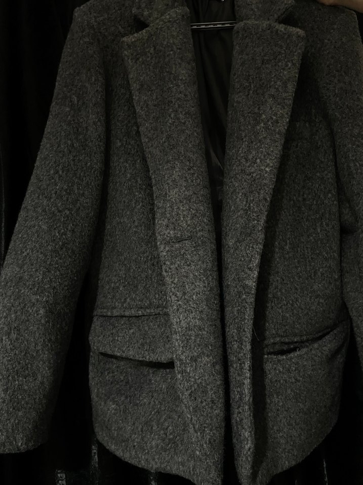 Düğmeli Gri Midi Kadın Kaşe Kaban - Görsel 2