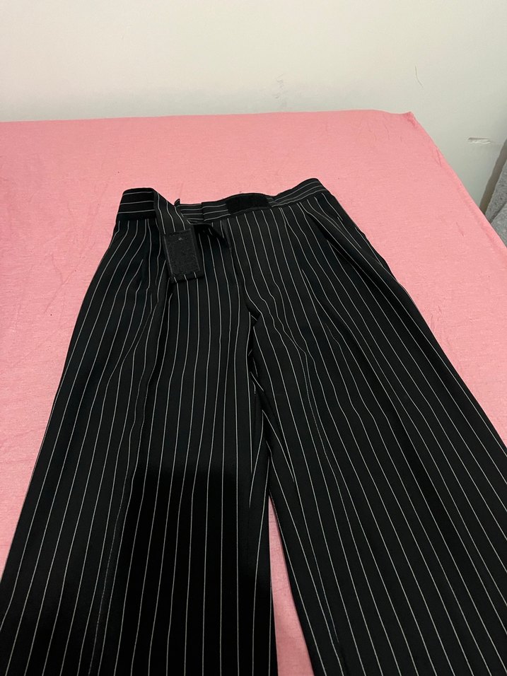 Çizgili Pilili Siyah Kumaş Kadın Pantolon - Görsel 5