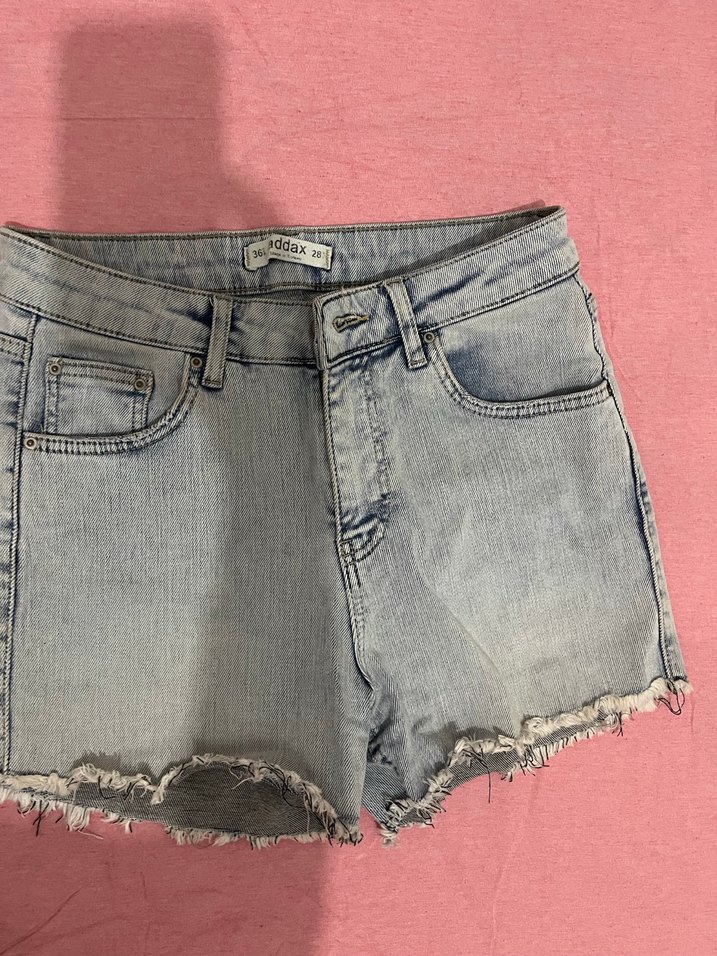 Mavi Mini Kot Şort Düğmeli Detaylı - Görsel 2