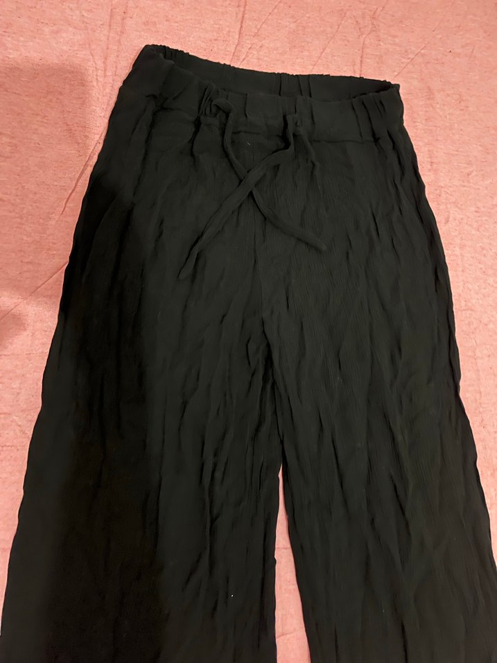 Kadın Siyah Keten Pilili Bol Pantolon - Görsel 2