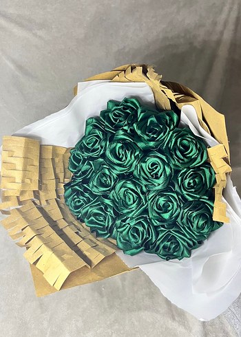 Zümrüt yeşili Saten Gül Buketi - Görsel 2