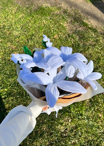 Asla solmayan beyaz bohem tarzı şönil çiçek buketi - Görsel 2