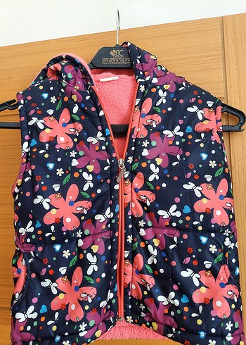 Çiçek Desenli Renkli Kız Çocuk Polar Yelek - Görsel 2