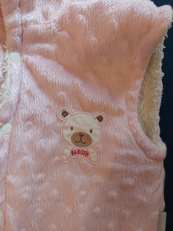 Kız Çocuk Pembe Kapüşonlu Düğmeli Yelek - Görsel 2