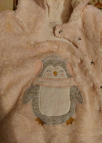 9-12 Ay Kız Bebek Penguenli Pelus Tulum - Görsel 2