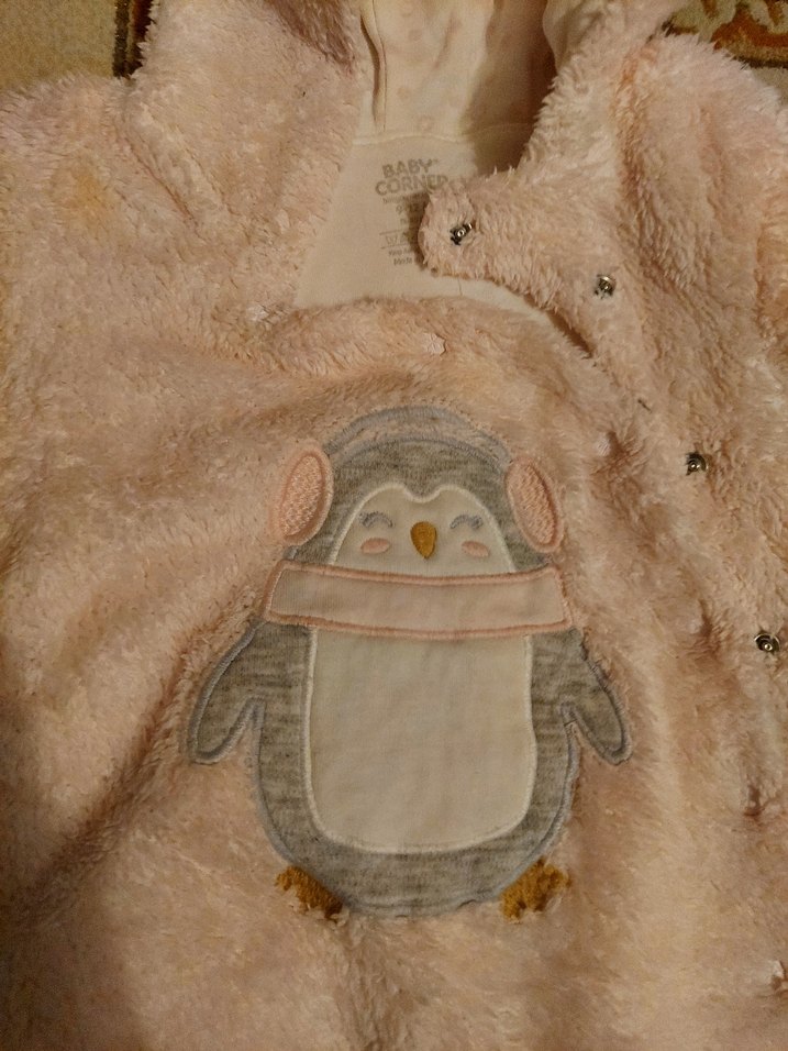 9-12 Ay Kız Bebek Penguenli Pelus Tulum - Görsel 2