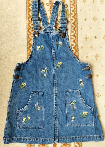 Lc Waikiki 3-4 Yaş Nakışlı Mavi Kız Kot Salopet Elbise - Görsel 2