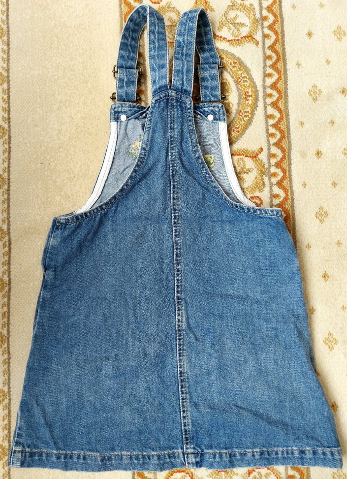 Lc Waikiki 3-4 Yaş Nakışlı Mavi Kız Kot Salopet Elbise - Görsel 5