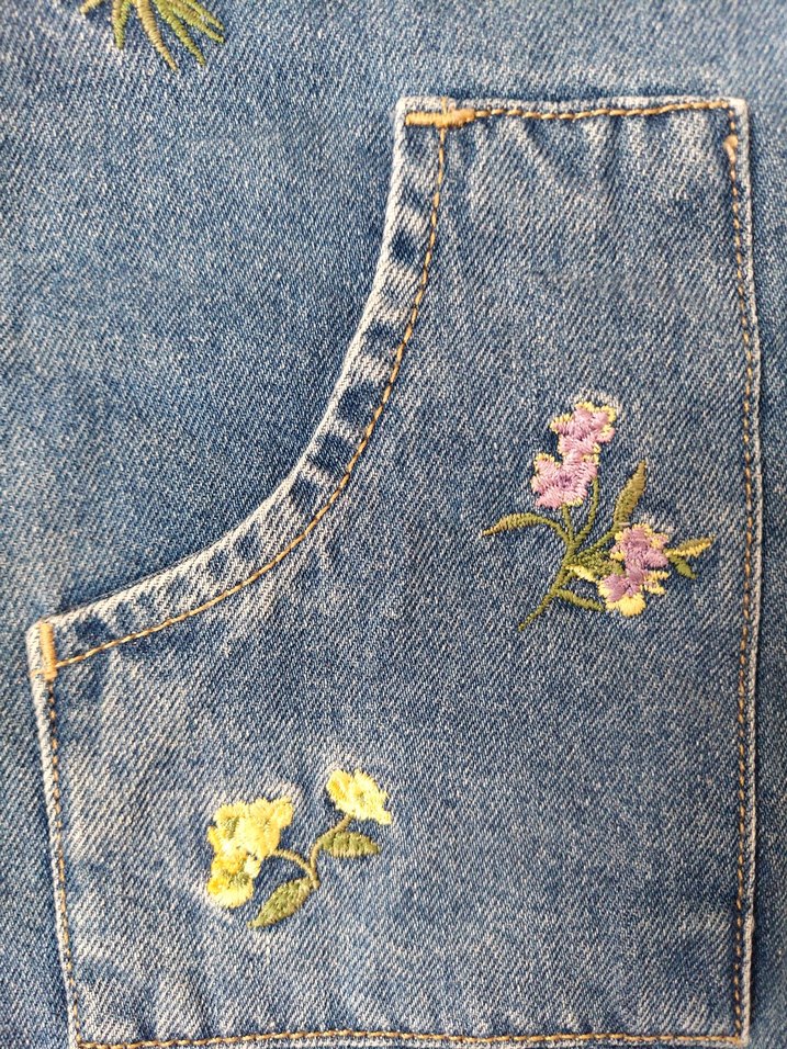 Lc Waikiki 3-4 Yaş Nakışlı Mavi Kız Kot Salopet Elbise - Görsel 3