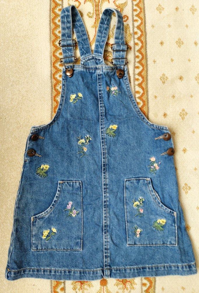 Lc Waikiki 3-4 Yaş Nakışlı Mavi Kız Kot Salopet Elbise - Görsel 2