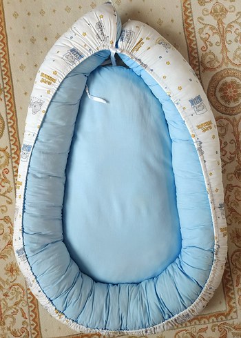 Özel Dikim Mavi Nakışlı Bebek Uyku Yatağı Babynest - Görsel 7