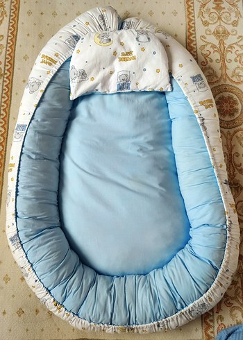 Özel Dikim Mavi Nakışlı Bebek Uyku Yatağı Babynest - Görsel 2