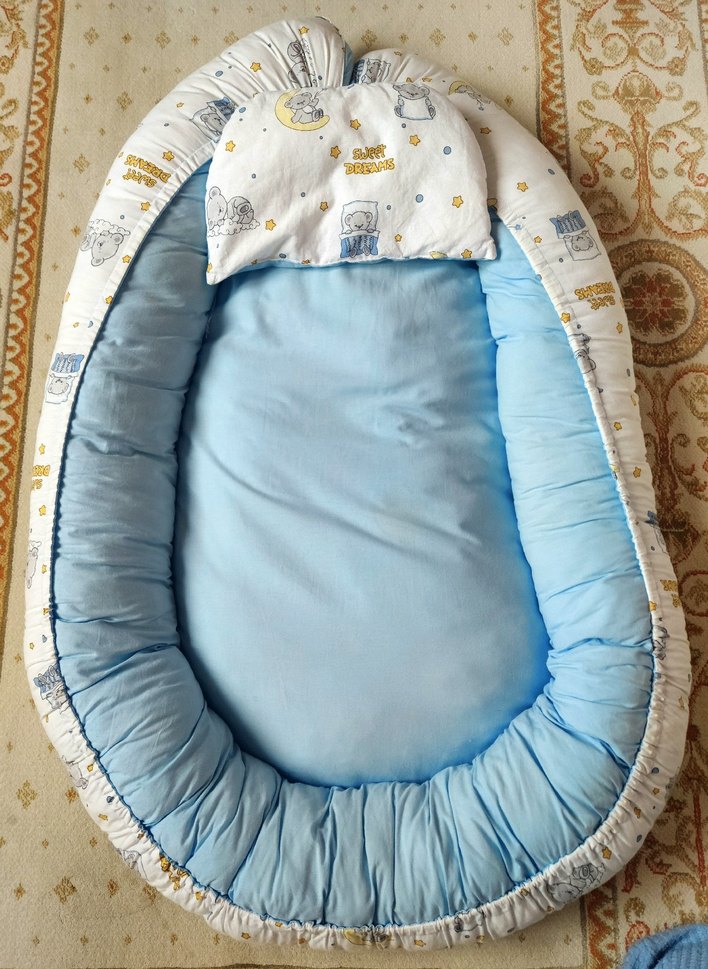Özel Dikim Mavi Nakışlı Bebek Uyku Yatağı Babynest - Görsel 2