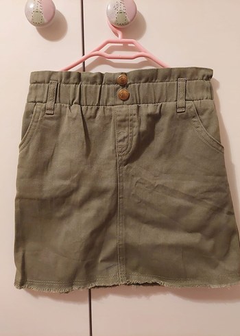 Lc Waikiki 5-6 Yaş  Haki Yeşili Keten Düğmeli Kız Eteği - Görsel 2