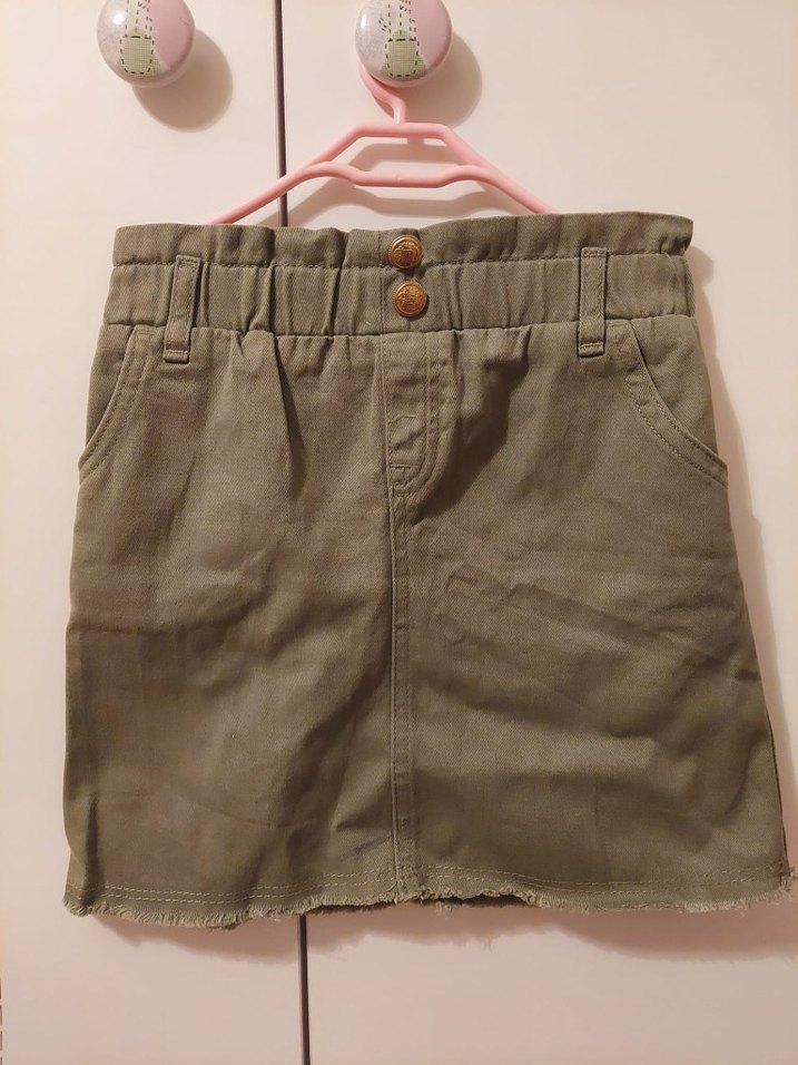 Lc Waikiki 5-6 Yaş  Haki Yeşili Keten Düğmeli Kız Eteği - Görsel 2
