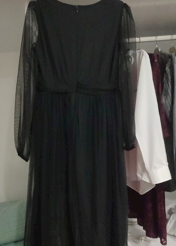 Siyah V Yakalı Uzun Kollu Gotik Uzun Elbise - Görsel 2