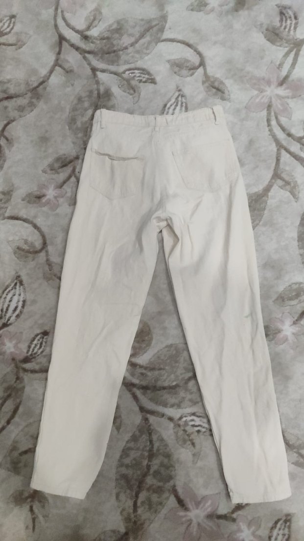 Beyaz Regular Fit Midi Kadın Kot Pantolon - Görsel 2