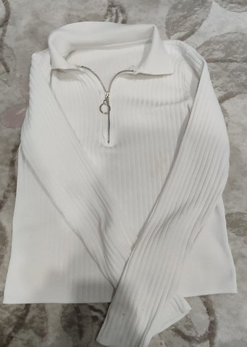 Beyaz Yarım Fermuarlı Kadın Sweatshirt - Görsel 2