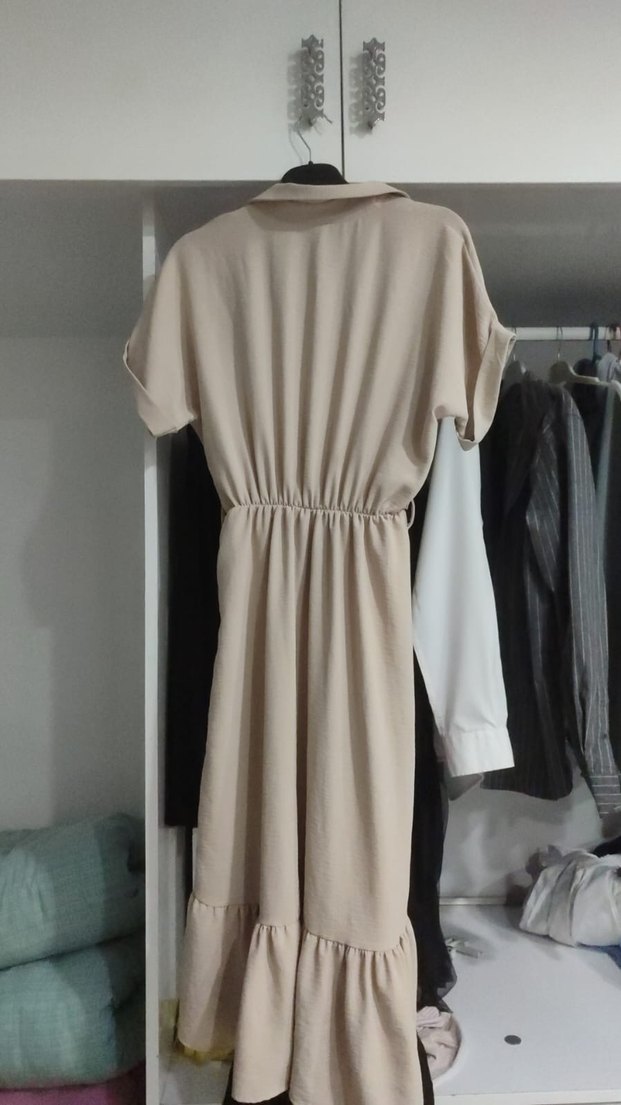 Bej Bohem Kısa Kollu Uzun Elbise - Görsel 2