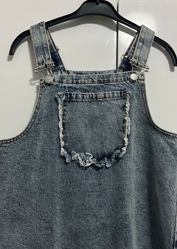 Kadın Gri Mavi Denim Midi Salopet - Görsel 2