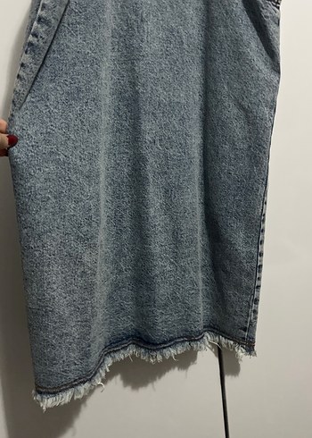 Kadın Gri Mavi Denim Midi Salopet - Görsel 4