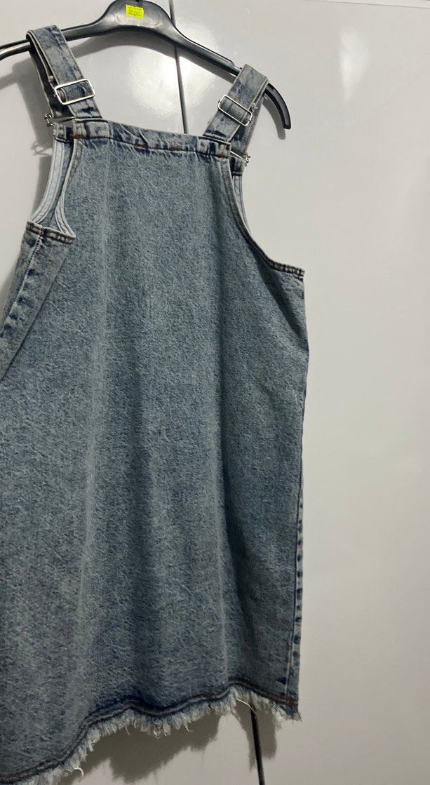 Kadın Gri Mavi Denim Midi Salopet - Görsel 3