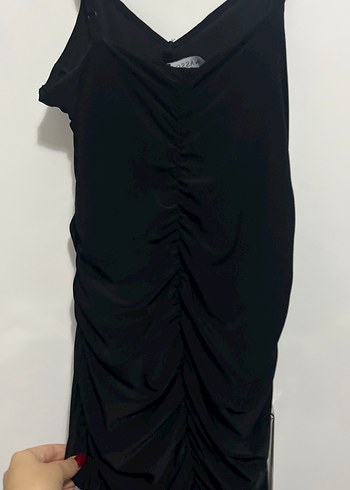 Siyah Drapeli mini Gotik Kadın Elbise - Görsel 4