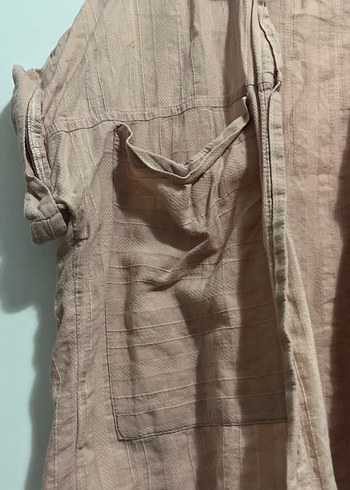 Bej Keten Düğmeli Kadın Gömlek - Görsel 2