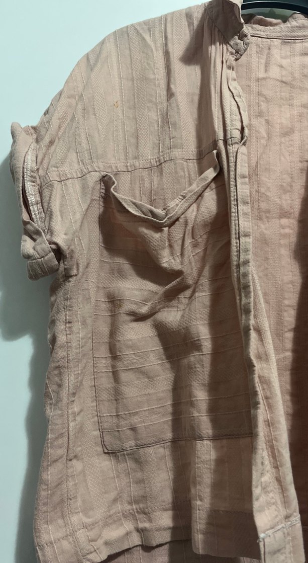 Bej Keten Düğmeli Kadın Gömlek - Görsel 2