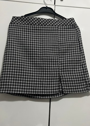 Kadın Siyah Kareli Pilili Mini Etek - Görsel 2