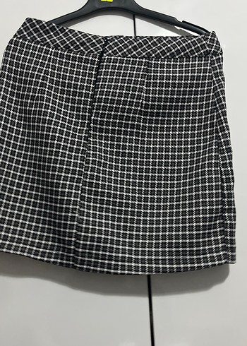 Kadın Siyah Kareli Pilili Mini Etek - Görsel 3