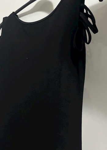 Siyah Midi İnce Askılı Kadın Elbise - Görsel 2