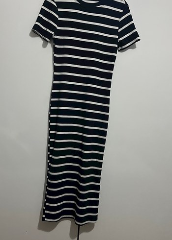 Çizgili Siyah Uzun Kadın Elbise - Görsel 2