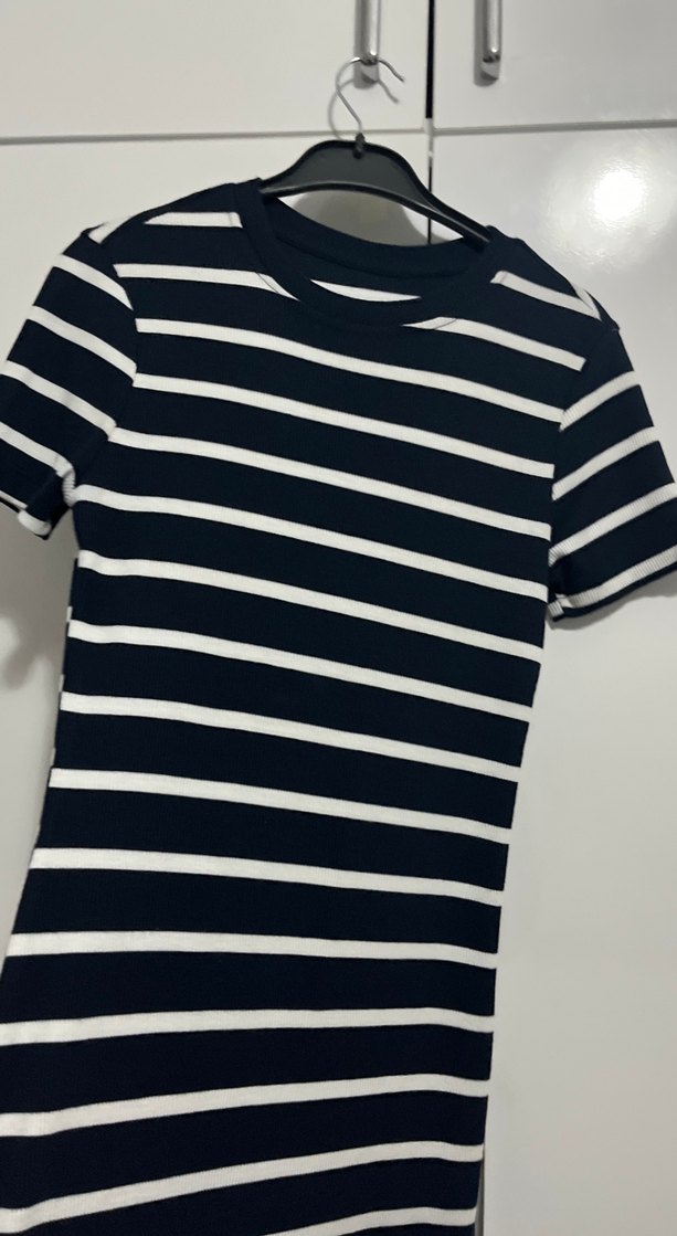 Çizgili Siyah Uzun Kadın Elbise - Görsel 4