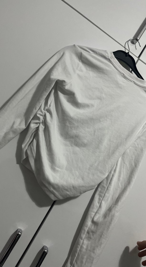 Beyaz Uzun Kollu Kadın Keten Bluz - Görsel 3