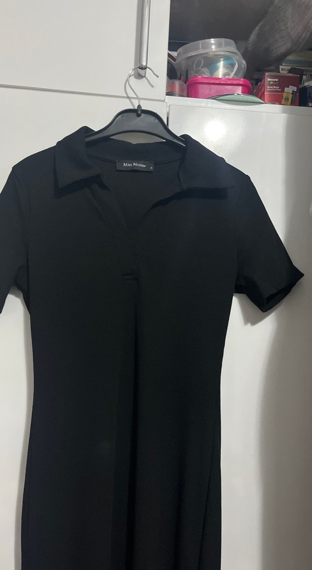 Siyah Düğmeli Polo elbise - Görsel 2